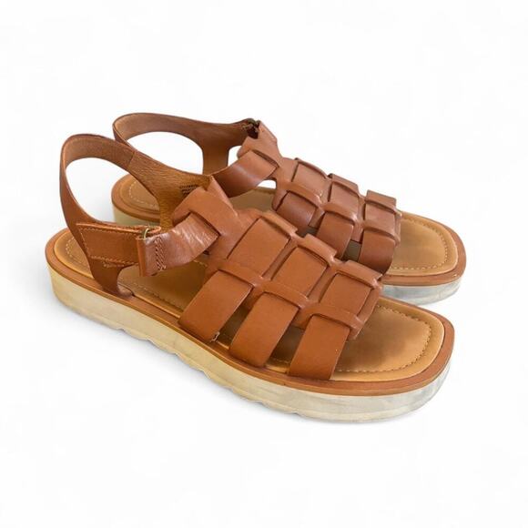 MADEWELL FISHERMAN SANDAL BROWN LEATHER PLATFORM SIZE 8 1/2. - Picture 2 of 8